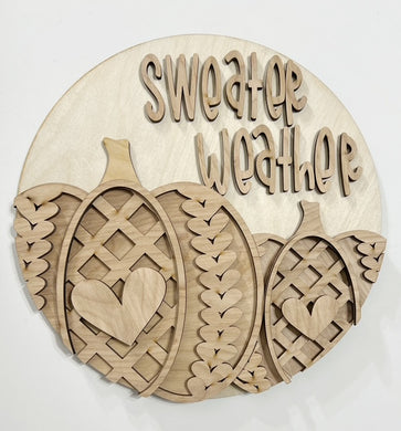 Sweater Weather Fall Patterned Pumpkins Round Doorhanger 10
