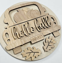 Hello Fall Truck Harvest Pumpkins Leaves Doorhanger 10"