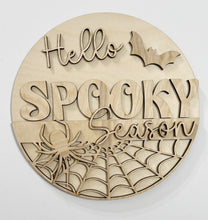 Hello Spooky Season Halloween Spider Web Bat Round Doorhanger 10"