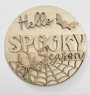 Hello Spooky Season Halloween Spider Web Bat Round Doorhanger 10