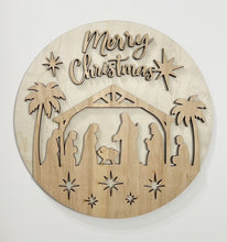 Merry Christmas Nativity Manger Silhouette Round Doorhanger