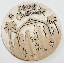 Merry Christmas Nativity Manger Silhouette Round Doorhanger