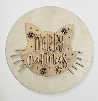 Merry Catmas Christmas Round Doorhanger