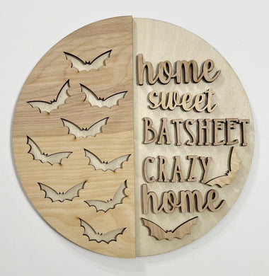 Home Sweet Batsheet Crazy Home Halloween Round Doorhanger
