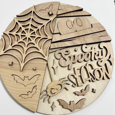 Spooky Season Mummy Bats Spiderweb Halloween Round Doorhanger