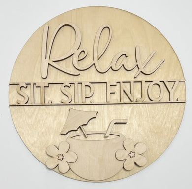 Relax Sit Sip Enjoy Coconut Drink Island Paradise Flowers Round Doorhanger