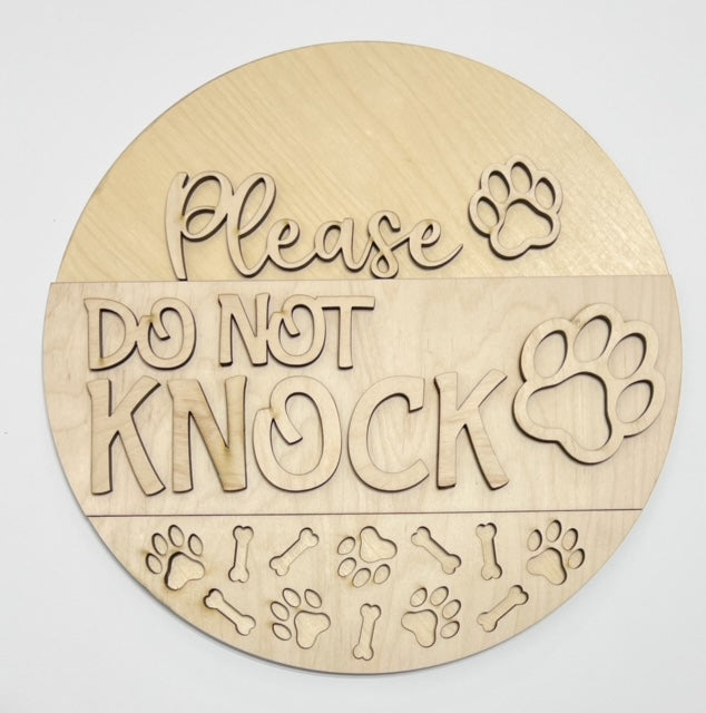 Please Do Not Knock Paws Dog Pawprint Dog Bone Round Doorhanger