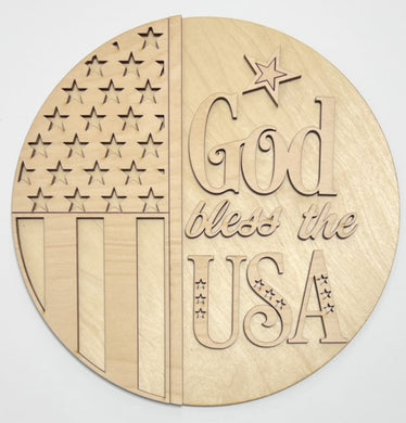 God Bless The USA Stars Stripes Star Cutouts Round Doorhanger