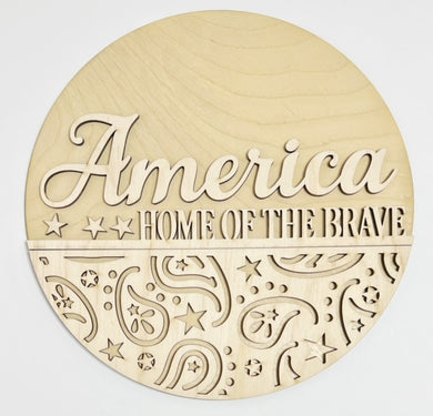 America Home of The Brave Handkerchief Paisly Decorative Summer Round Doorhanger