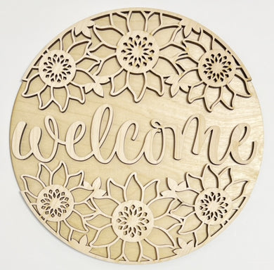 Welcome Sunflower Trio Top and Bottom Fall Summer Round Doorhanger