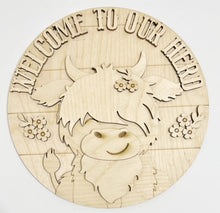 Welcome To Our Herd Highland Fluffy Cow With Flowers Round Doorhanger