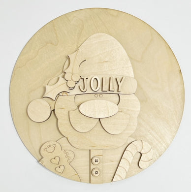 Jolly Santa Christmas Gnome Round Doorhanger