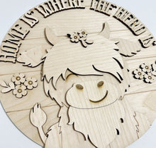 Home Is Where The Herd Is Highland Fluffy Cow With Flowers Round Doorhanger
