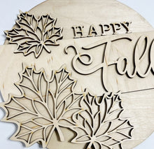 Happy Fall Triple Maple Leaves Thanksgiving Round Doorhanger