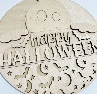 Happy Halloween Boo Ghost Bats Round Doorhanger