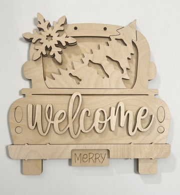 Welcome Christmas Tree Snowflake Truck Doorhanger