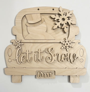 Let It Snow Snowman Snowflake Brrrr Truck Doorhanger