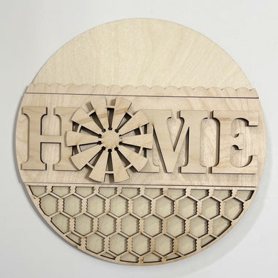 Home Windmill Chicken Wire Round Doorhanger