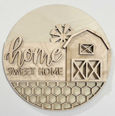 Home Sweet Home Barn Chicken Wire Windmill Country Round Doorhanger