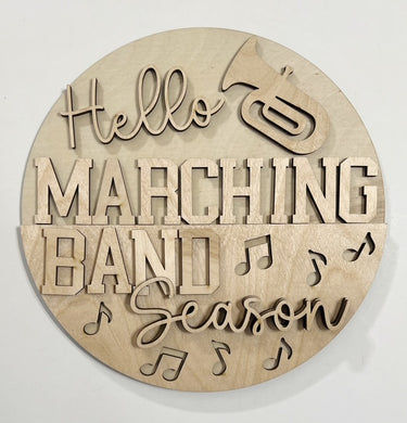Hello Marching Band Season Round Doorhanger