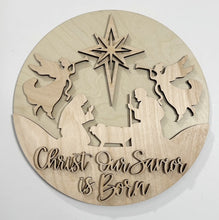 Christ Our Savior Is Born Christmas Nativity Angels Round Doorhanger