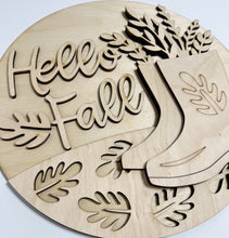 Hello Fall Leaves Boots Greenery Round Doorhanger