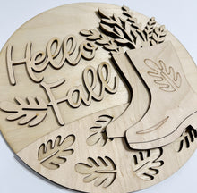 Hello Fall Leaves Boots Greenery Round Doorhanger