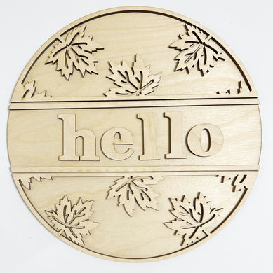 Hello Simple Leaf Leaves Round Doorhanger