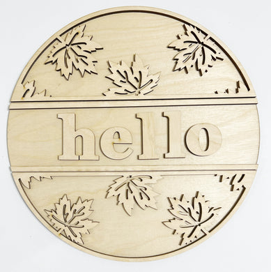 Hello Simple Leaf Leaves Round Doorhanger