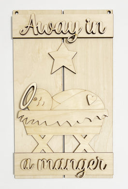 Away In A Manger Christmas Nativity Baby Jesus Pallet Rectangle Doorhanger