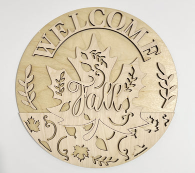 Welcome Large Fall Leaves Round Doorhanger