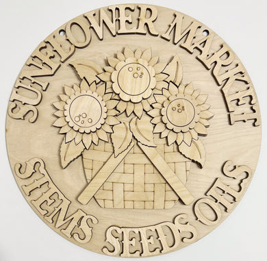 Sunflower Market Stems Seeds Oils Sunflower Trio Basket Round Doorhanger