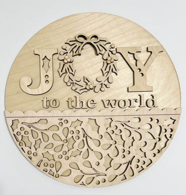 Joy To The World Christmas Mistletoe Holly Round Doorhanger