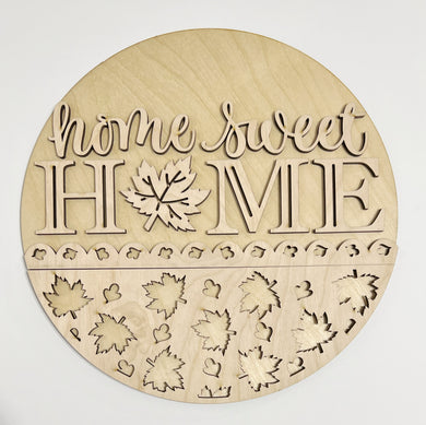 Home Sweet Home Fall Maple Leaf Leaves Round Doorhanger