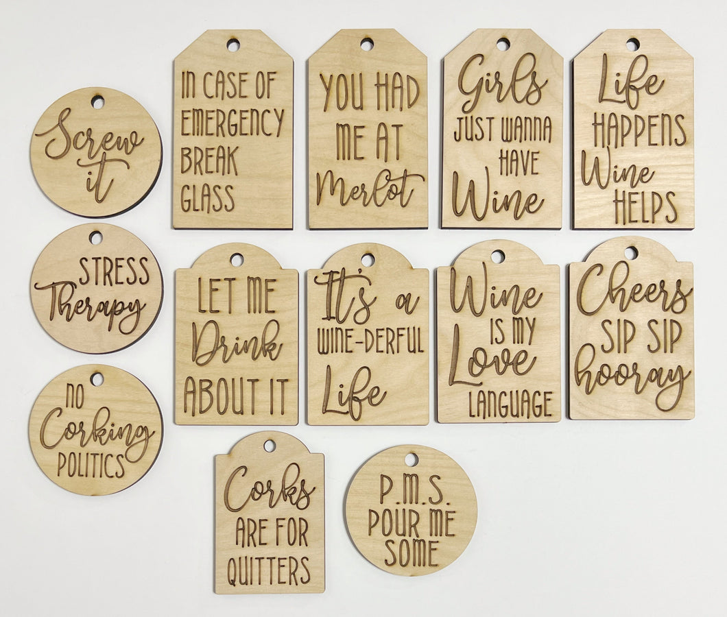 Set of 13 Engraved Every Day Funny Wine Bottle Tag Ornament Charms Tags