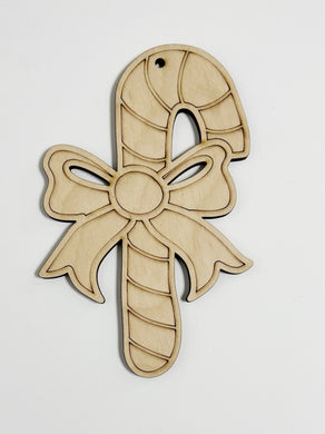Christmas Candy Cane with Bow Scored Blank Cutout