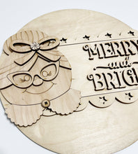 Merry and Bright Mrs. Claus Christmas Round Doorhanger