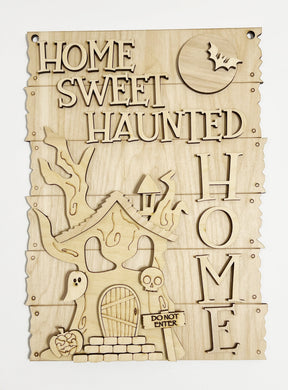 Home Sweet Haunted Home Spooky House Halloween Rectangle Doorhanger