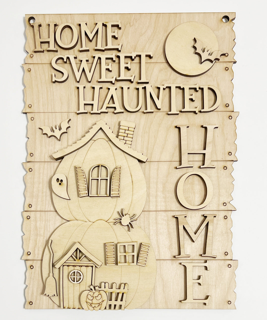 Home Sweet Haunted Home Spooky Pumpkin Halloween House Bats Ghosts Rectangle Doorhanger