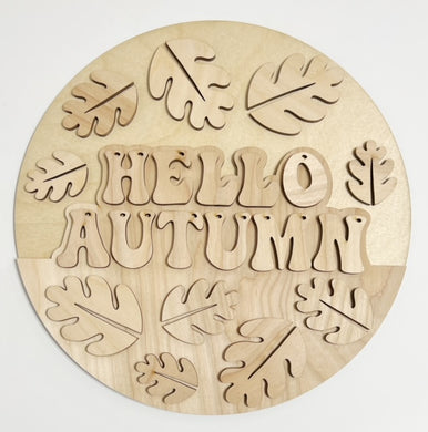 Hello Autumn Falling Leaves Round Doorhanger