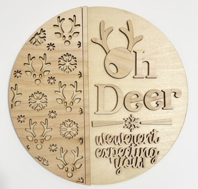 Oh Deer We Weren't Expecting You Reindeer Snowflake Round Doorhanger
