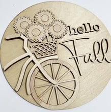 Hello Fall Flowers Bicycle Basket Round Doorhanger