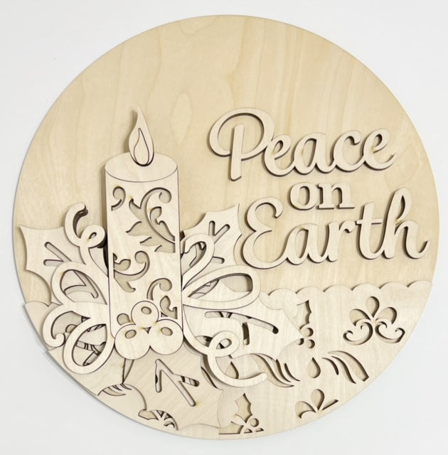 Peace On Earth Fancy Christmas Candle Round Doorhanger