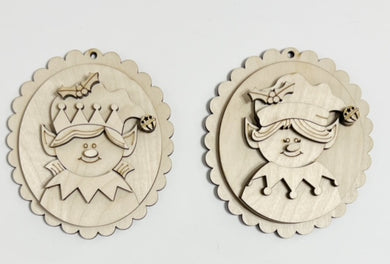 Set of 2 Boy and Girl Christmas Elf Oval Ornaments