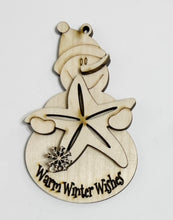 Set of 2 Snowman Beach Starfish Sand Dollar Warm Winter Wishes Christmas Ornaments