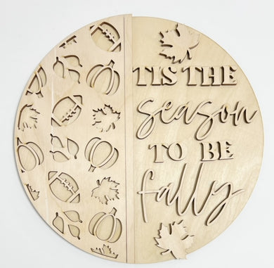 Tis The Season To Be Fally Football Pumpkins Leaves Round Doorhanger