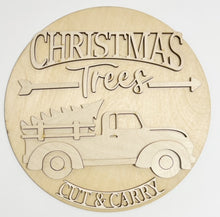 Christmas Trees Cut & Carry Old Fashioned Truck Round Doorhanger