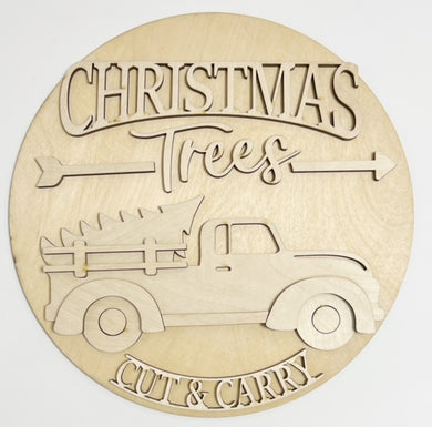 Christmas Trees Cut & Carry Old Fashioned Truck Round Doorhanger