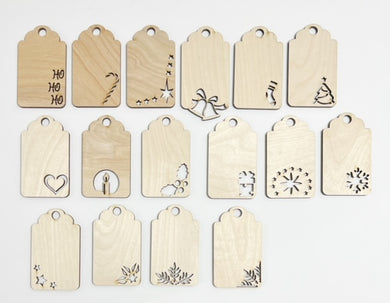 Set of 16 Wood Christmas Cutout Gift Tag Ornament Charms Tags