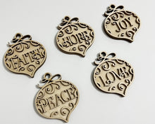 Set of 5 Fancy Faith Hope Joy Peace Love Christmas Ornaments